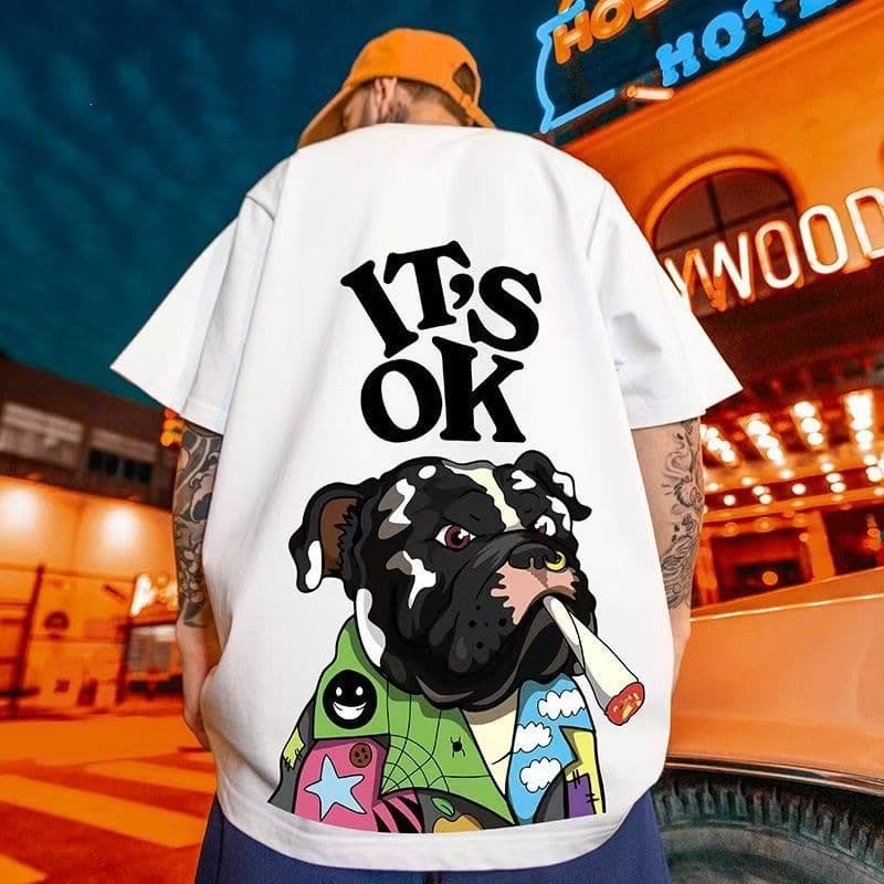 2026 Summer New Chinese Streetwear Short Sleeve T-Shirt for Men, Loose Round Neck Undershirt, Fashionable Men's Tee, Drop Shipping