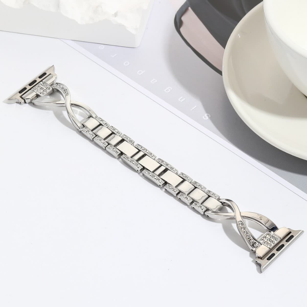 For Apple Watch Series X Slim Diamond-Studded Metal Band with Side Diamonds