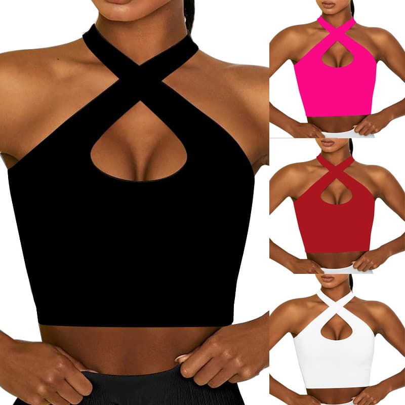 Cross-border Stock 2025 Spring/Summer Sexy Cross-back Camisole Women's Halter Crop Top European and American Women's Clothing