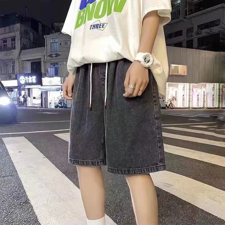 Men's Straight Leg Jeans Shorts Summer Versatile Loose Fit Korean Fashion Wide Leg Casual Five-Quarter Length