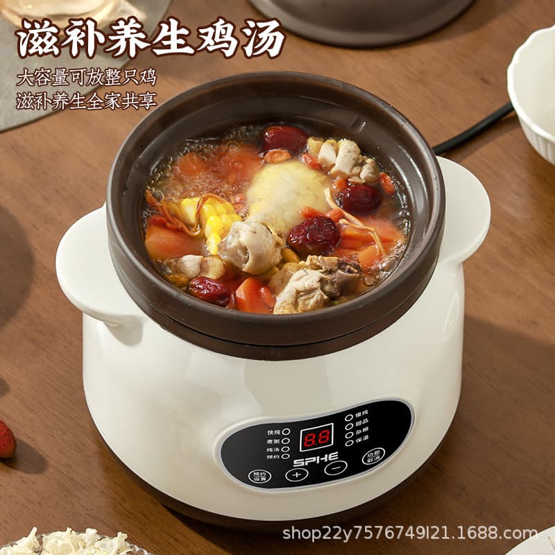 Electric Steamer Soup Pot, Household Porridge Cooking Wonder Ceramic Purple Sand Porridge Pot, Fully Automatic Plug-in Baby Food Steamer with Steaming Cup