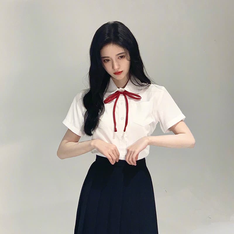 Ju Jingyi Same Style Summer JK White Short-Sleeve Shirt Women Student College Style Graduation Season Inner Wear Blouse Class Uniform Set