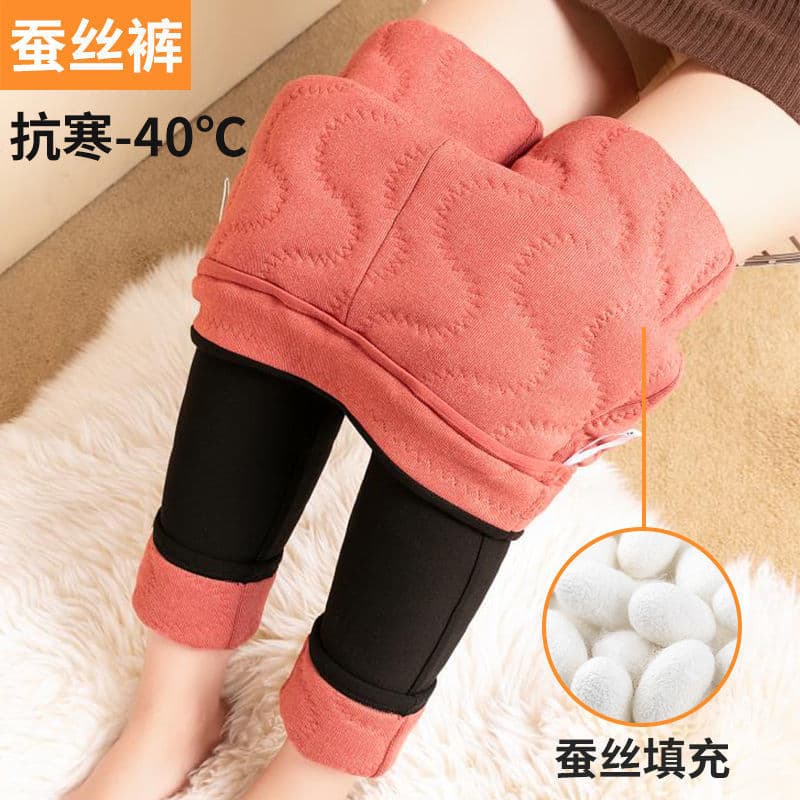 Silk Pants Women Fleece-Lined Thick Base Layer Pants Ultra Thick High Waist Slimming Plus Size Outer Wear Thermal Cotton Pants Jogger Pants 800