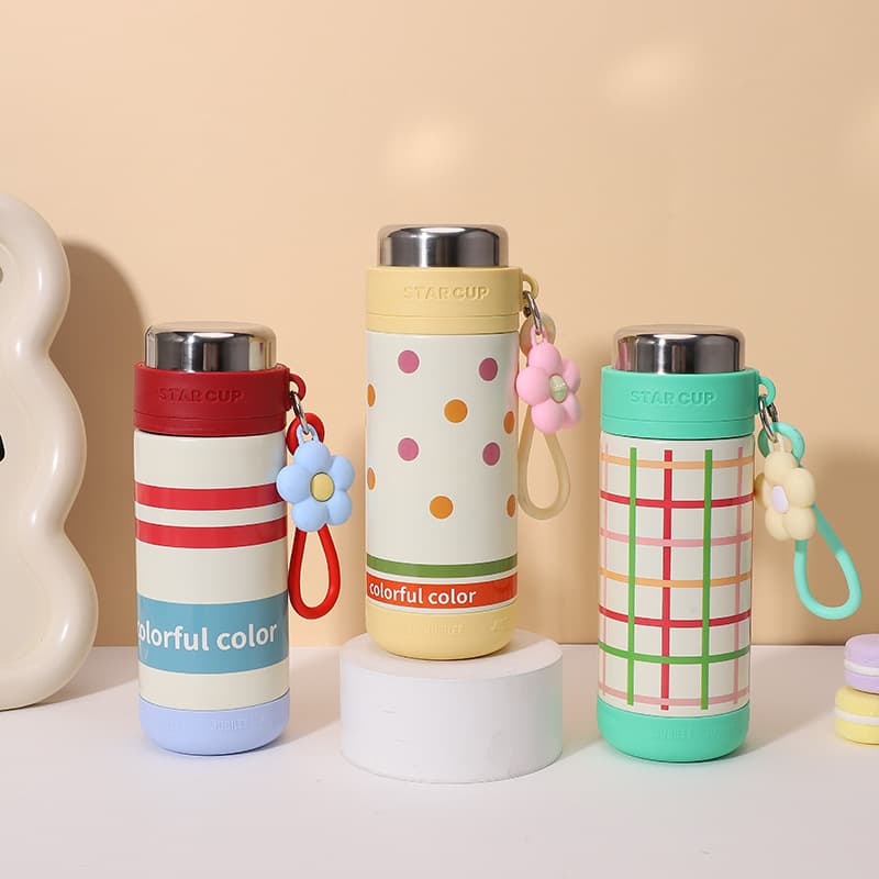 High-Appearance 316 Stainless Steel Insulated Bottle with Carrying Strap Portable Travel Mug Cute Cartoon for Women Qingyi Insulated Cup
