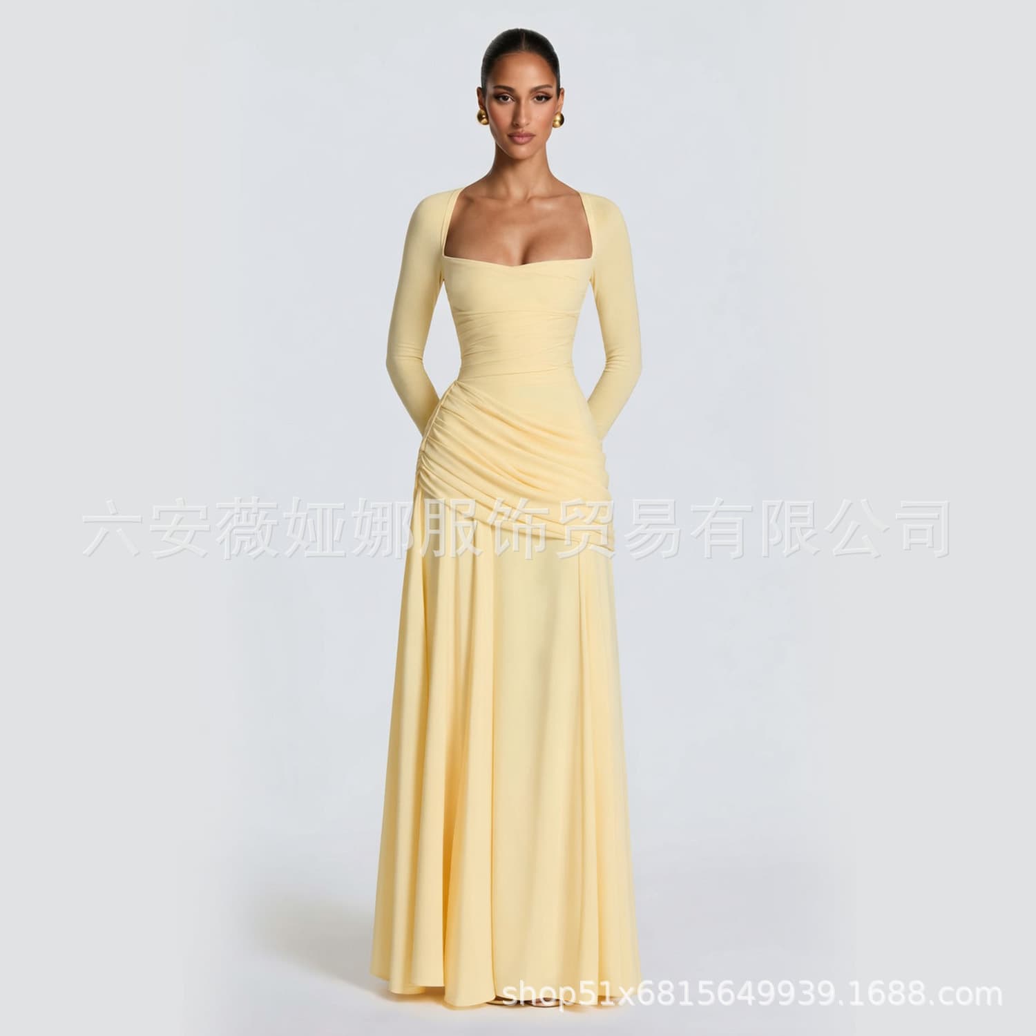 AliExpress Cross-Border Fashion Women's Dress 2026 New Long Sleeve Banquet Gown Birthday Party Evening Dress