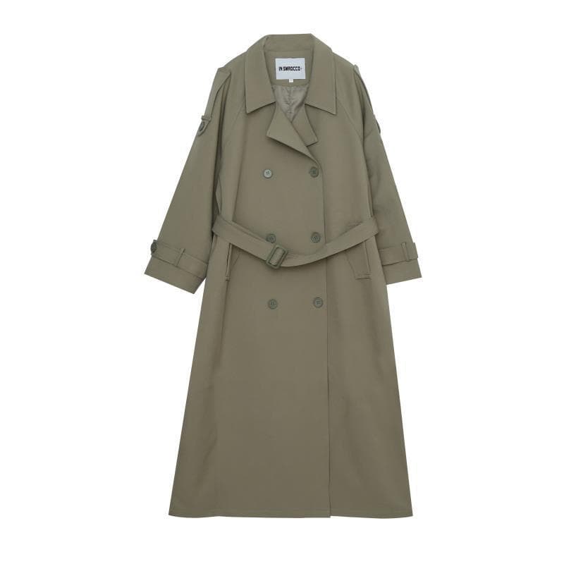2553 Xuan Chen Slightly Fat Large Size Korean Style Commuting Extra Long Windbreaker Jacket Large Size Lapel Temperament Lace-up Jacket for Women