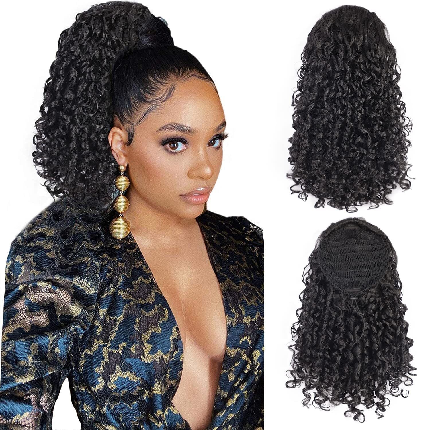 Cross-border Europe and America Drawstring Elastic Mesh Ponytail Xuchang Aisi Wig Black Ponytail Synthetic Fiber Wig Small Curl Ponytail