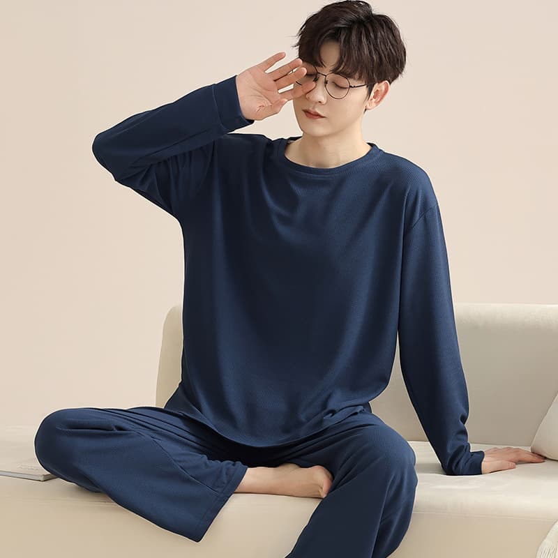 Men's Pajama Set Long Sleeve Top and Pants Lightweight Cotton Casual Lounge Wear for Spring and Fall Plus Size