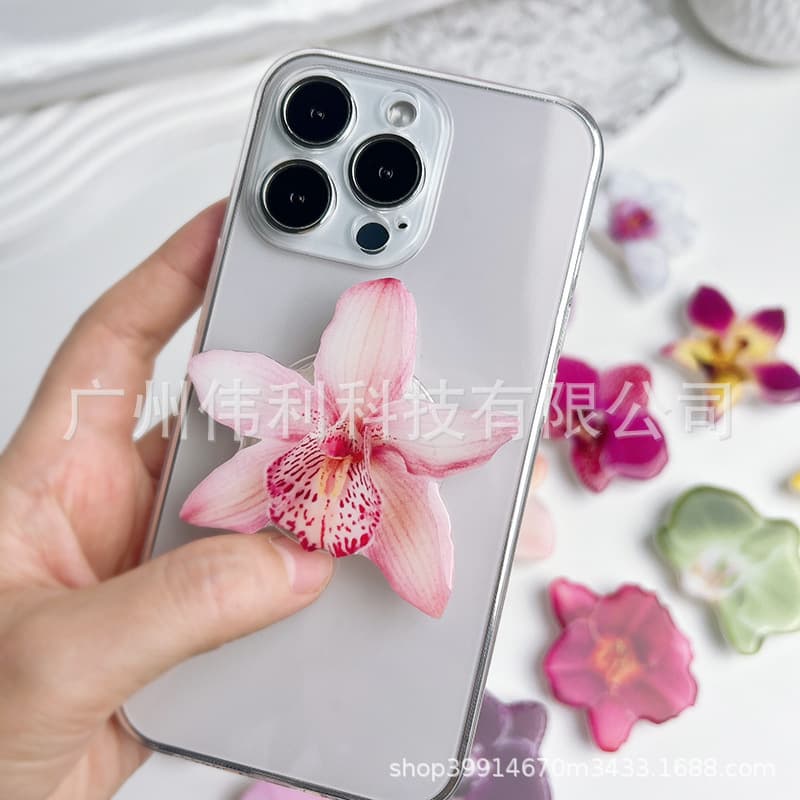 Cross-border Orchid Acrylic Epoxy Phone Stand Desktop Foldable Hibiscus Egg Anthurium Flower Air Cushion Phone Stand
