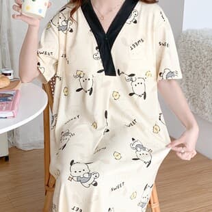 Maternity Nightgown Summer Thin Postpartum Nursing Dress Short Sleeve Hospital Wear Feeding Sleep Dress Outerwear