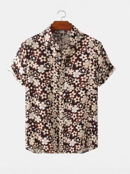 Shirt with 3D Hawaiian Flowers Hawaiian Floral Shirt for Beach Outdoor Sports Casual Short Sleeve Shirt