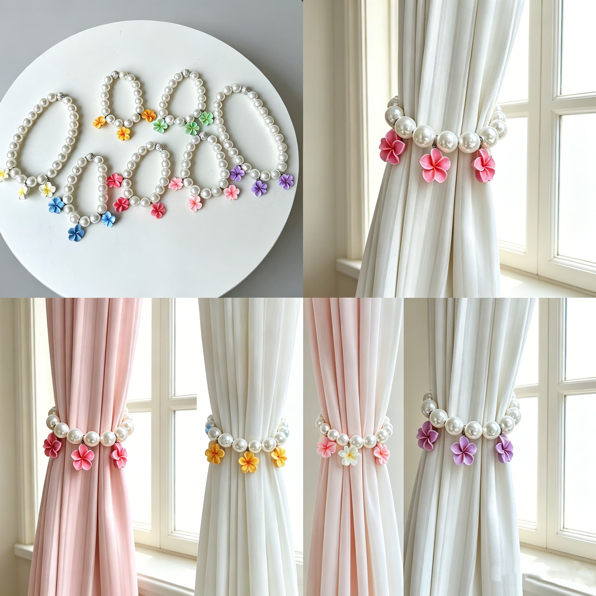 Pastoral flowers pearl curtain buckle magnetic curtain straps frangipani bedroom children's room bedroom decoration small pendant