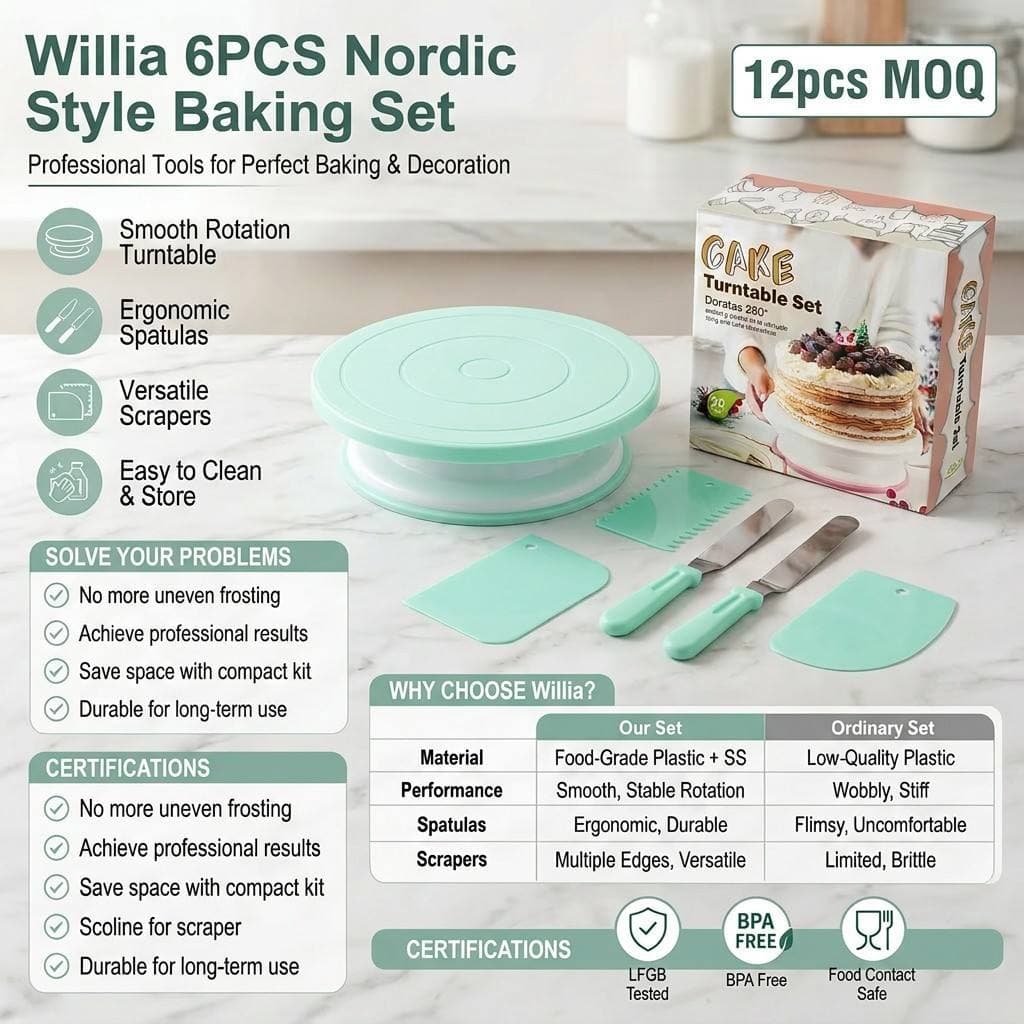 Nordic Style Cake Turntable Decorating Stand 12-Piece Set Baking Tools with Scraper Wholesale