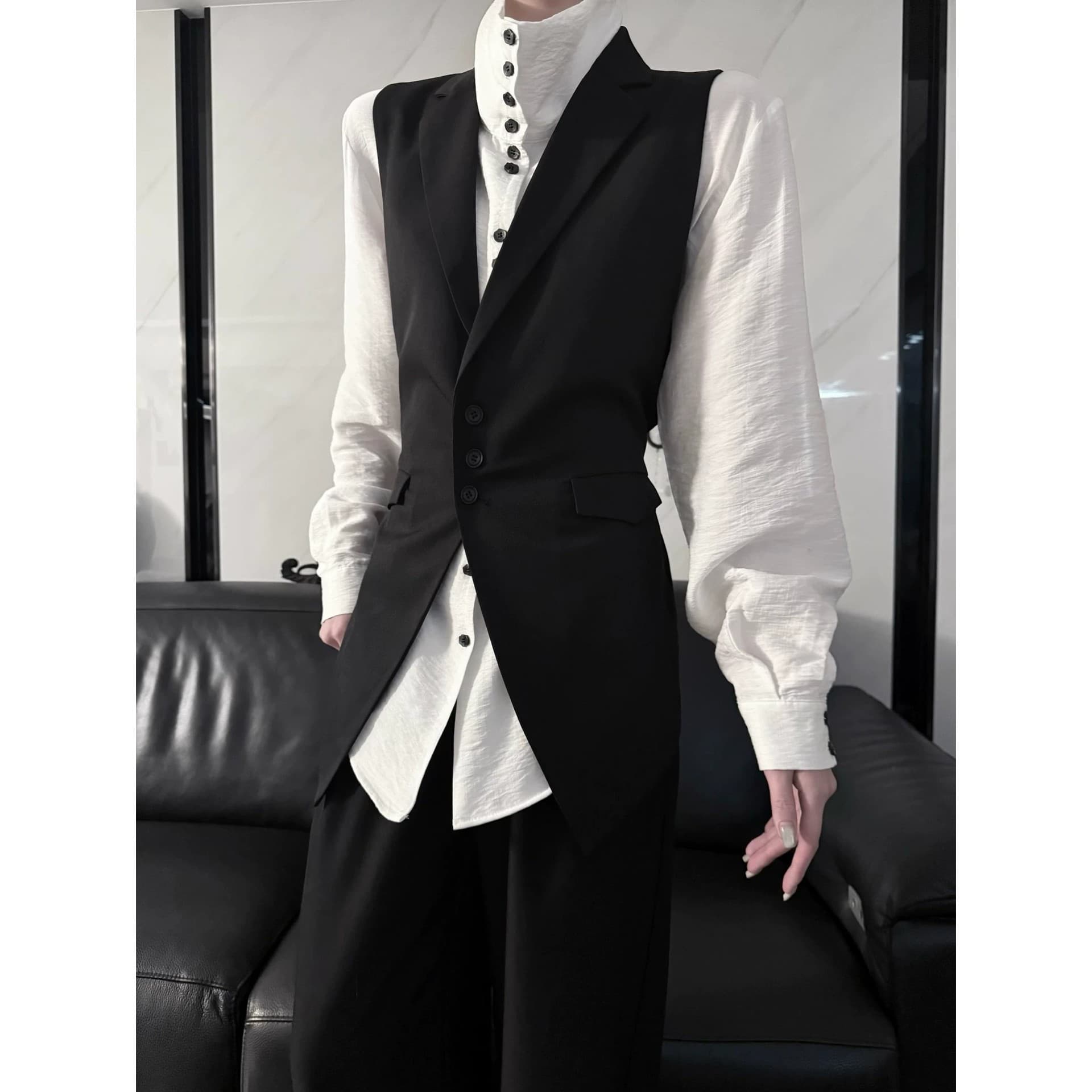 Factory commuter style suit collar single-breasted black vest for men and women slim-fitting high-end yuppie vest suit vest
