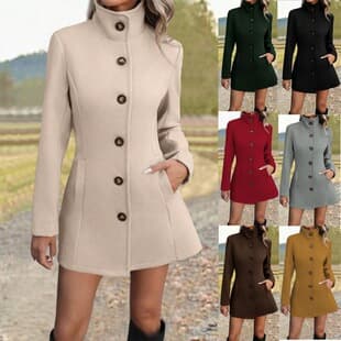 2026 Cross-Border Amazon European and American Women's Fall/Winter New Fashion Casual Stand Collar Coat Wool Coat