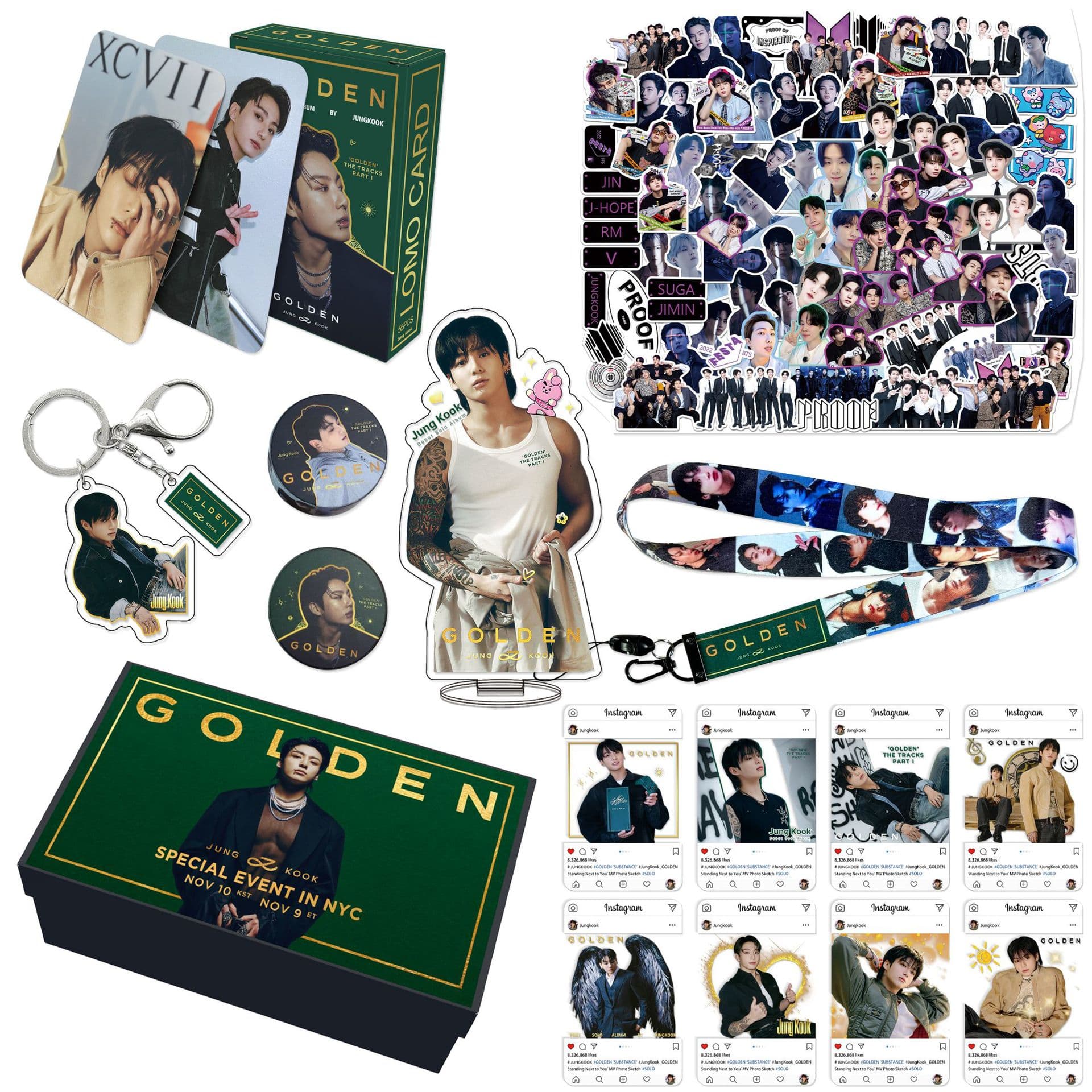 BTS Jungkook JUNGKOOK peripheral lanyard sticker gift box GOLDEN album photocard set