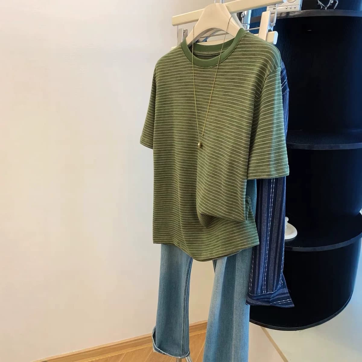 Cross-border Green Plus Size 240 lbs Striped Short Sleeve T-Shirt Women's Summer 2026 New Loose Top Fashion European Style