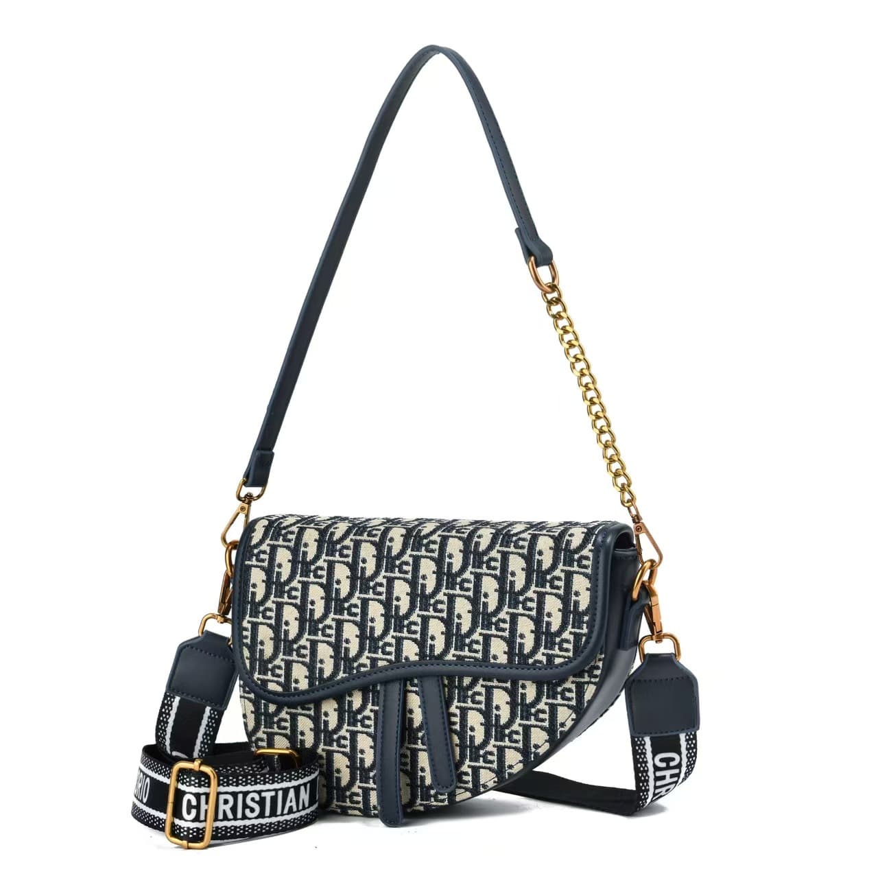 2025 New Chanel-Style Embroidered Letter Saddle Bag for Women, Shoulder Crossbody Bag, Fashionable Versatile Wide Strap Underarm Bag