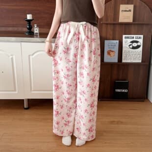 Ribbon Drape Floral New Loose Sleep Pants Home Long Pants Wearable Pastoral Style Wide Leg Pants Summer Air Conditioning Pants