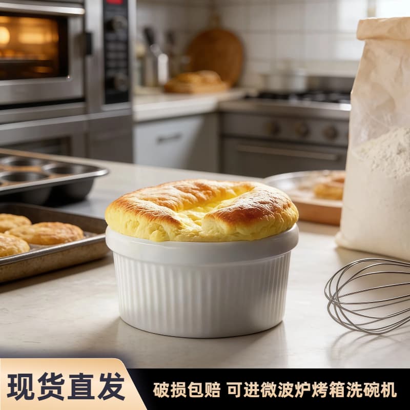 Ceramic Cake Ramekin, Underglaze Souffle Wicker Ramekin, Baking Pudding Round Baking Bowl, Home Hotel Wholesale