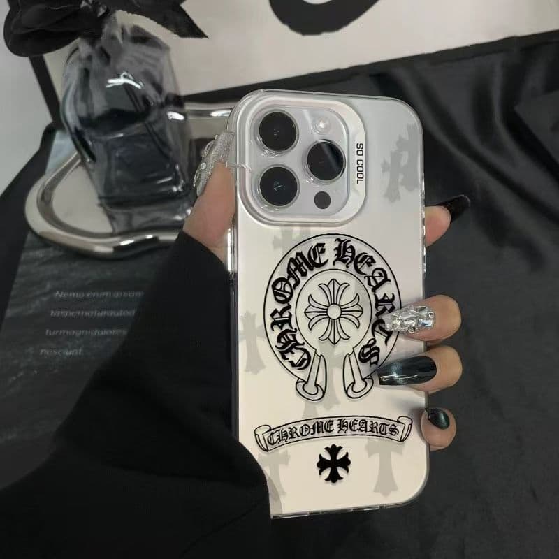 Chrome Hearts Cross Streetwear Phone Case for Apple 16 Pro Max, iPhone 17, Colorful Silver 15 Pro Matte