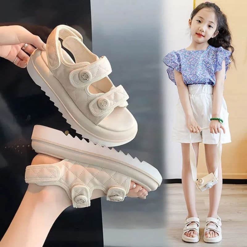 Girls' Genuine Leather Sandals, Soft Sole, School Sandals with Hook and Loop, Summer Soft Sole for Older Girls