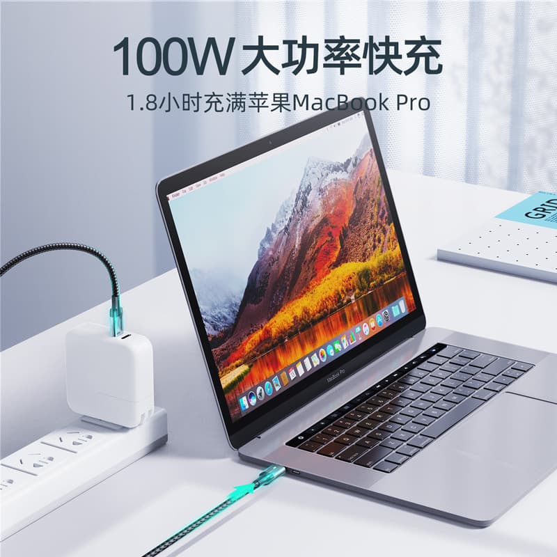 100W Fast Charging Data Cable for Apple Mobile Phone with Indicator Light Type-C PD Charging Line Aluminum Alloy Braided Nylon