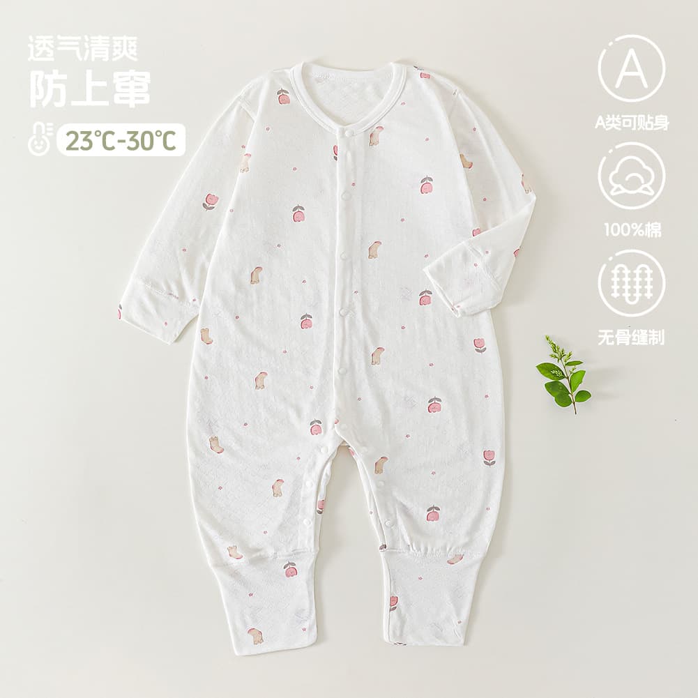 Infant Onesie Summer Thin Anti-Roll Up Air Conditioning Suit Baby Summer Class A Bamboo Fiber Hasp Crawling Suit