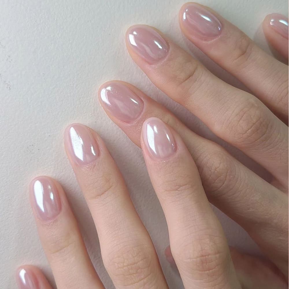 Cross-border Pure Desire Style Light Pink Electroplated Short Oval TikTok Press-On Nails Brightening Solid Color Manicure 32 Pieces Amazon