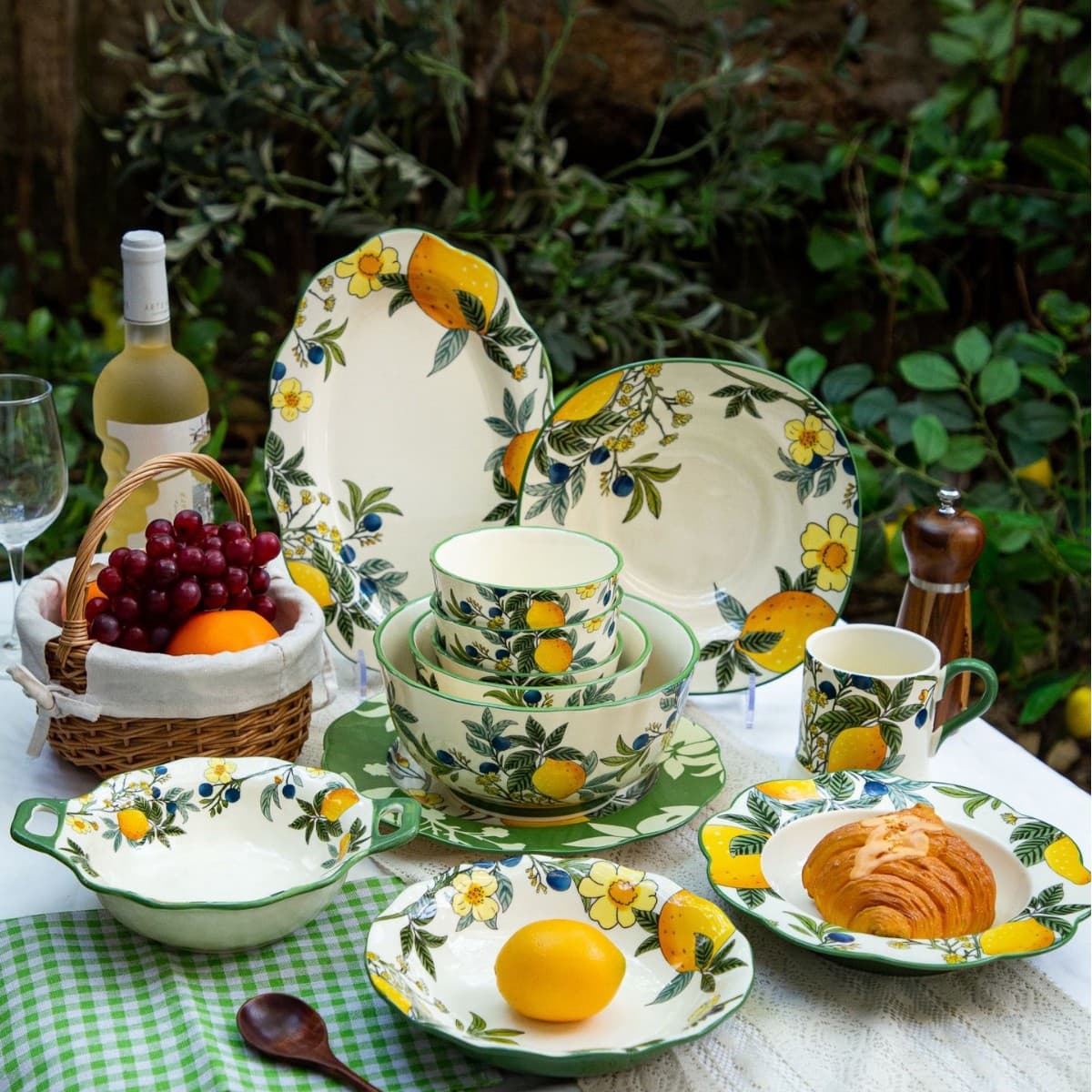Cross-border Lemon Bowl and Dish Set Household Water Cup Coffee Cup Underglaze Color High Aesthetic Ceramic Tableware French-style Bowl Plate