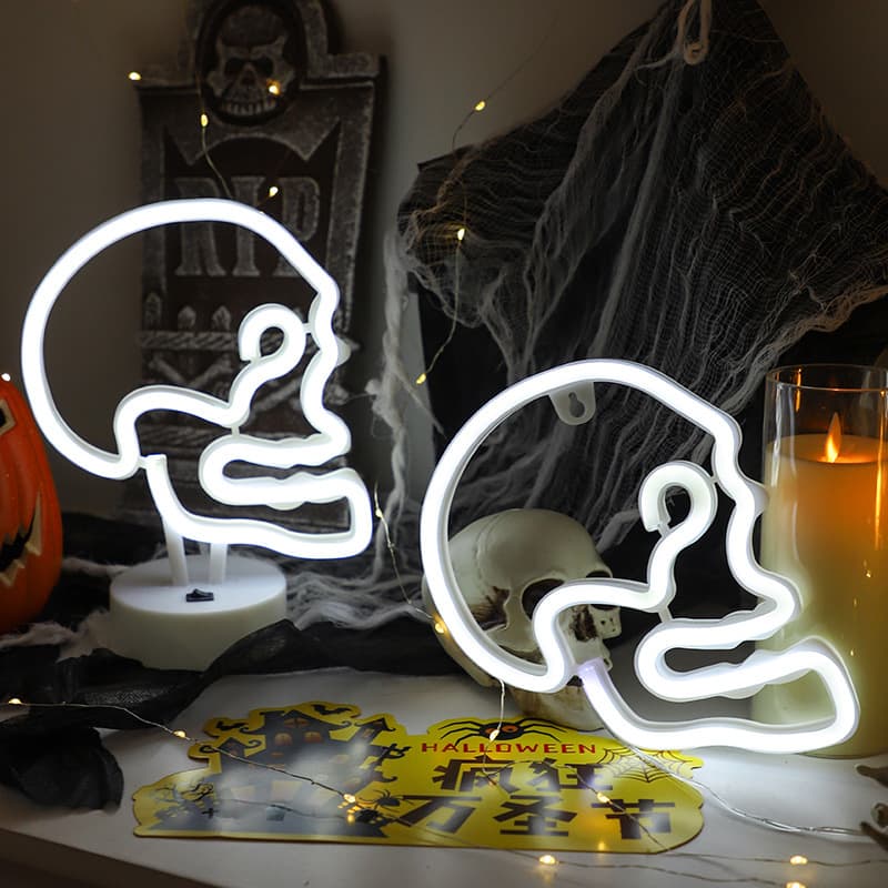 New LED Decorative Light Halloween Skull Base Neon Light Skull Home Garden Creative Ornament