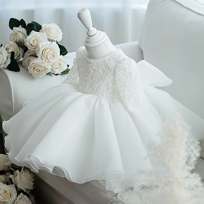 Children's Princess Dress Gown Cross-Border Fashionable Little Flower Girl Baby Toddler Birthday Evening Dress White