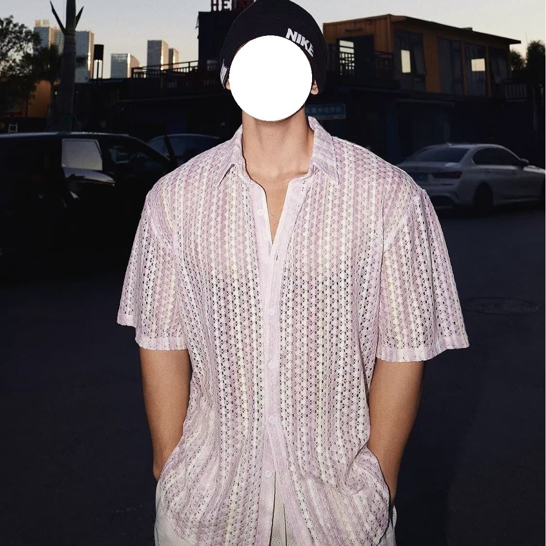 French retro hollow short-sleeved shirt for men, ins niche design, high-end hollow shirt, holiday style wear