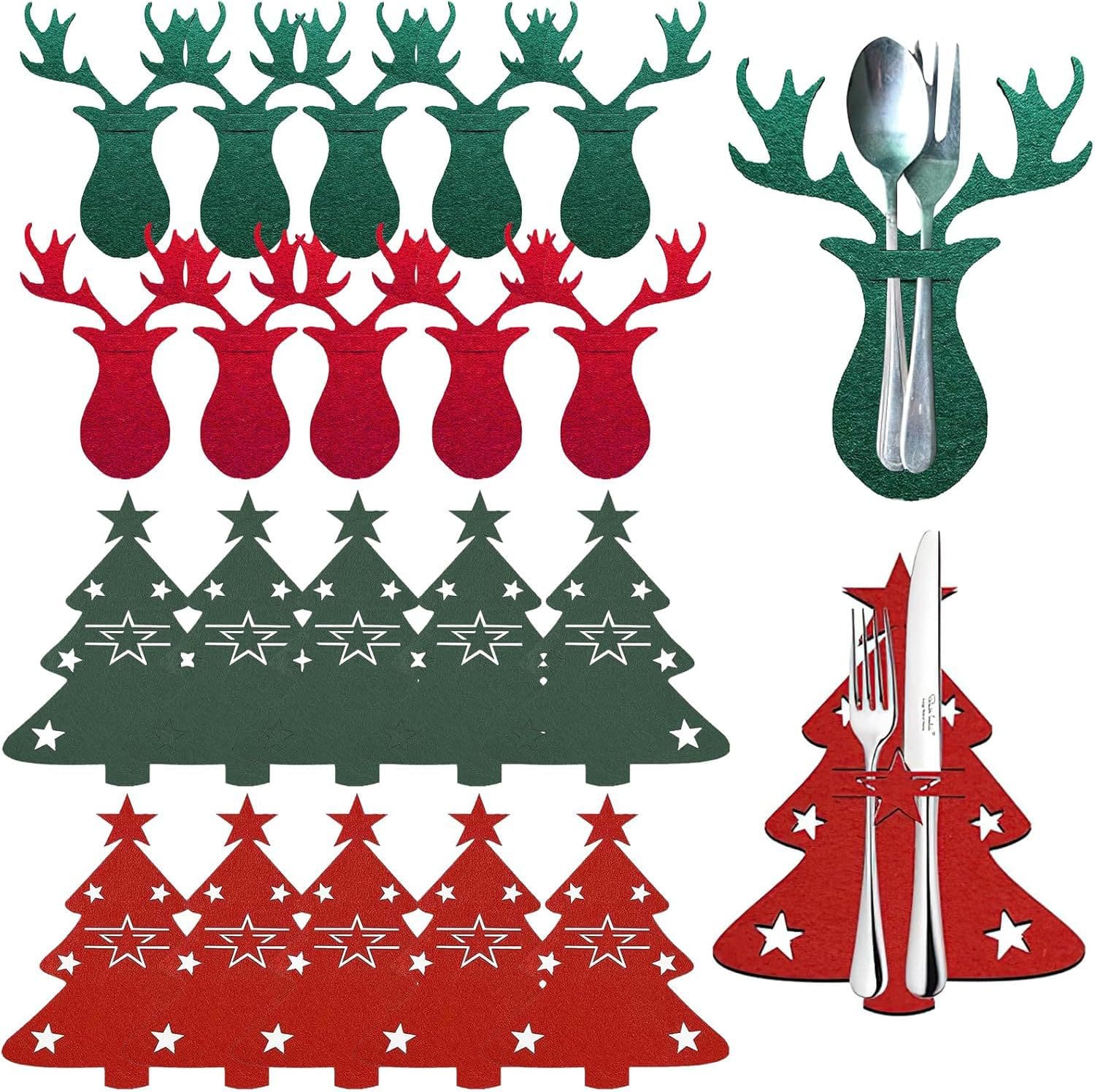 Felt Elk Placemat Red Christmas Tree Cutlery Holder for Christmas Table Decoration Supplies Green Christmas Tree
