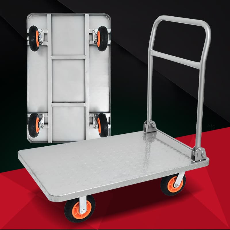 Patterned Steel Plate Hand Truck, Flatbed Cart, Thickened Steel Plate Logistics Cart, Silent Four-wheel Folding Pull Cart