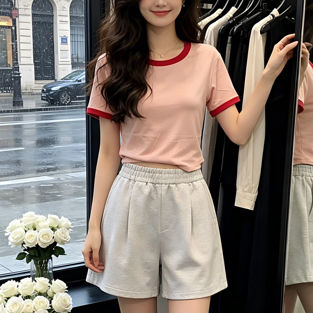 2023 New Summer Women's Cropped Casual Top Round Neck Short Sleeves Slimming Effect Korean Style INS Fashion Girl T-Shirt