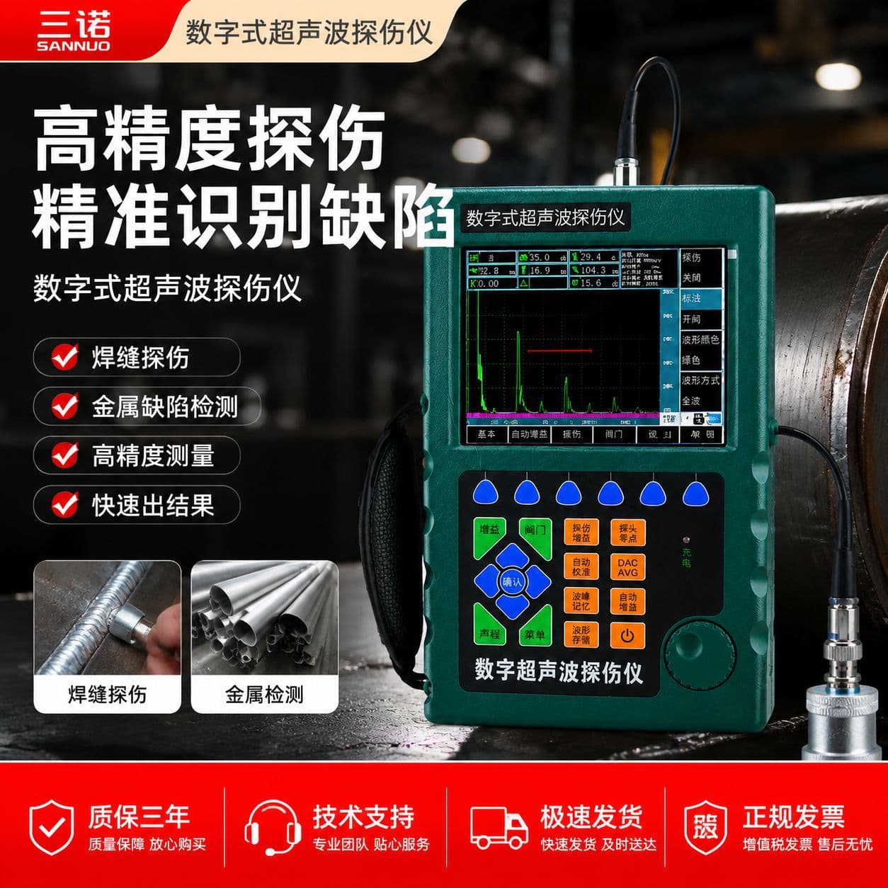 Sannuo Digital Ultrasonic Flaw Detector High-Precision Metal Steel Pipe Weld Flaw Detector Defect Detection Instrument