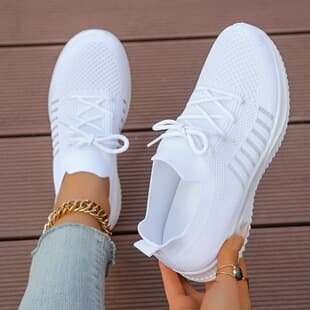 White Sneakers 2026 Spring/Summer New Walking Shoes, Casual Breathable Knit Mesh Flywoven Women's Shoes