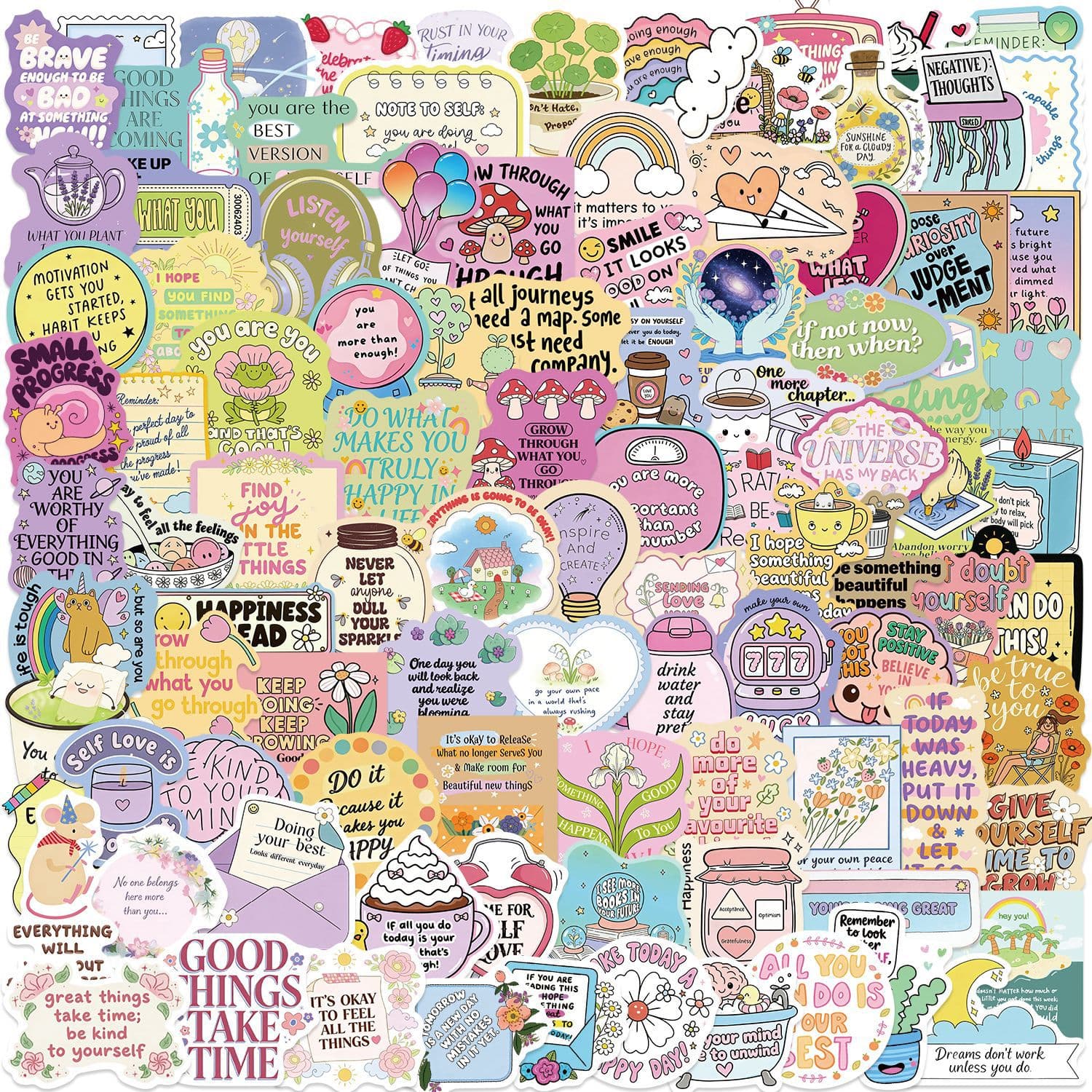 100/50 cartoon inspirational stickers to decorate mobile phone cases, water cups, waterproof cross-border popular block film laser stickers