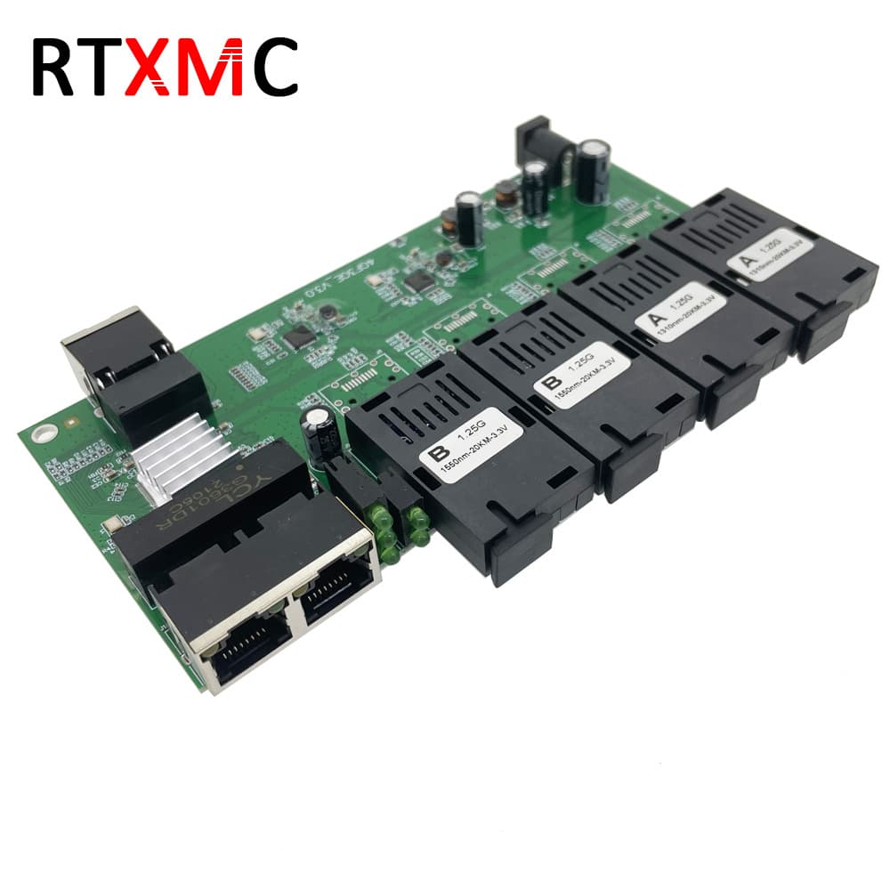 Factory Wholesale 1000M Gigabit 4 Optical 3 Electrical Single-Mode Single-Fiber SC Interface Fiber Optic Transceiver Switch PCBA