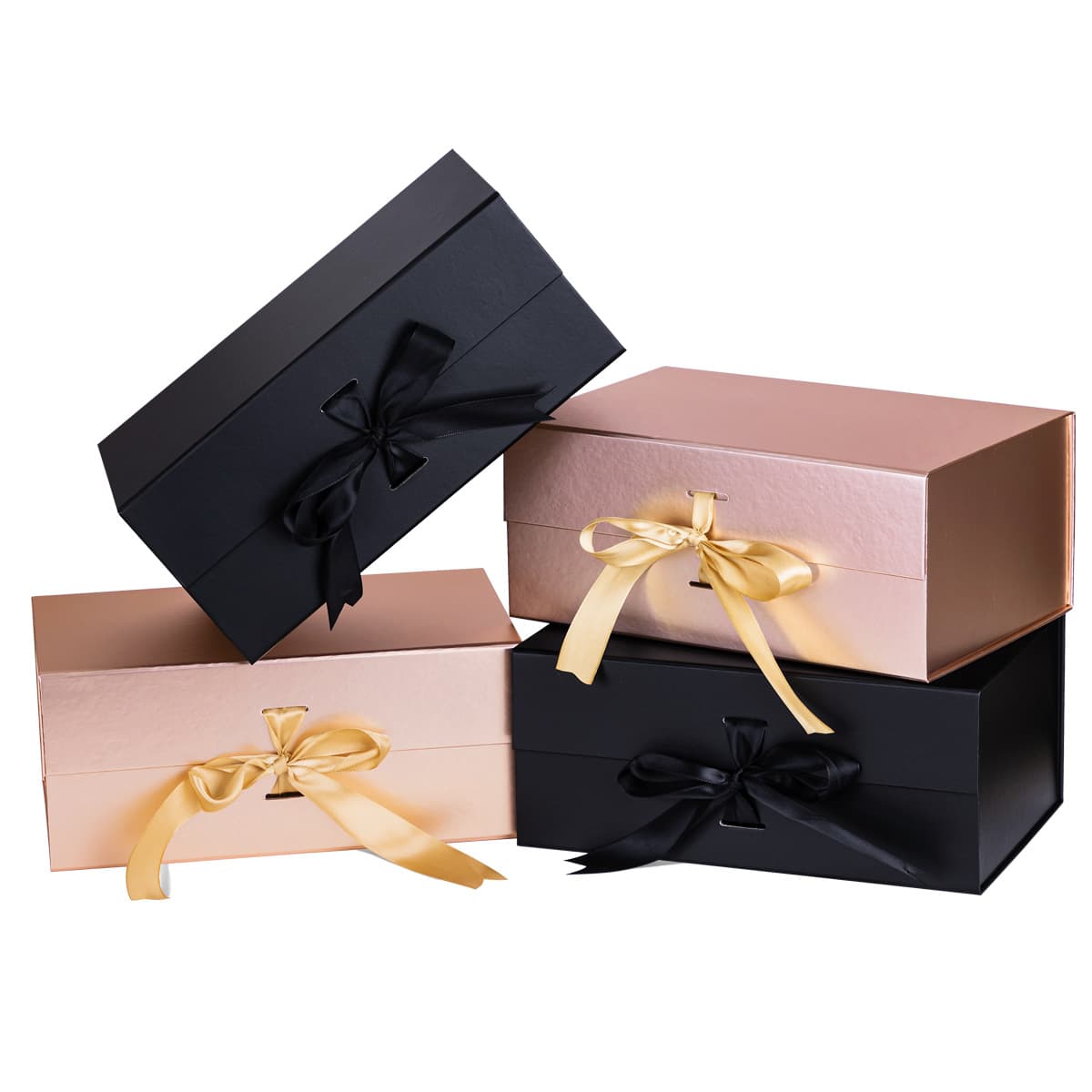 Export-quality foldable gift box with elegant ribbon bow, magnetic flip-top lid, sturdy thick paperboard