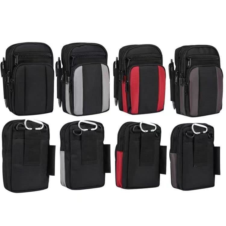 Double-layer mobile phone bag Oxford cloth waist bag multi-functional shoulder crossbody bag men's zipper hanging waist bag large capacity new style