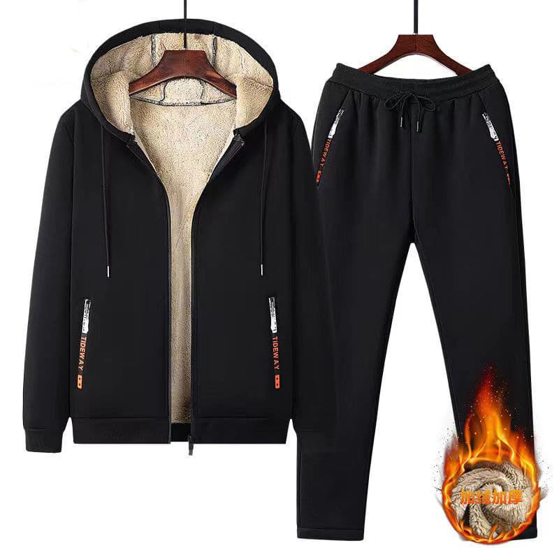 Winter Fleece-Lined Thickened Casual Set Hooded Sweatshirt Men's Plus Size Loose Warm Cardigan Jacket