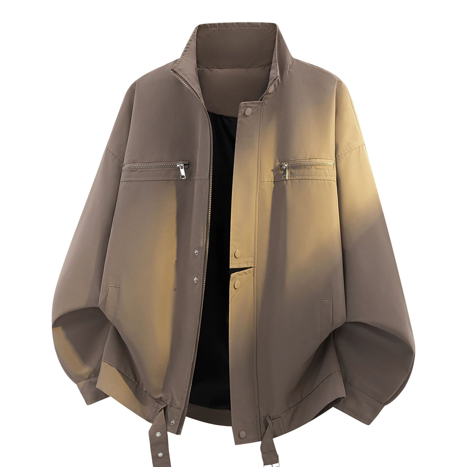 2026 new autumn large size jacket trendy young men solid color casual jacket stand collar American retro motorcycle jacket