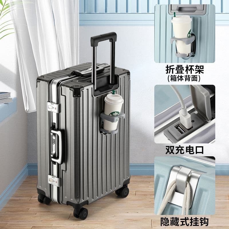 Aluminum frame student luggage portable trolley case silent universal wheel boarding case suitcase strong and durable password box