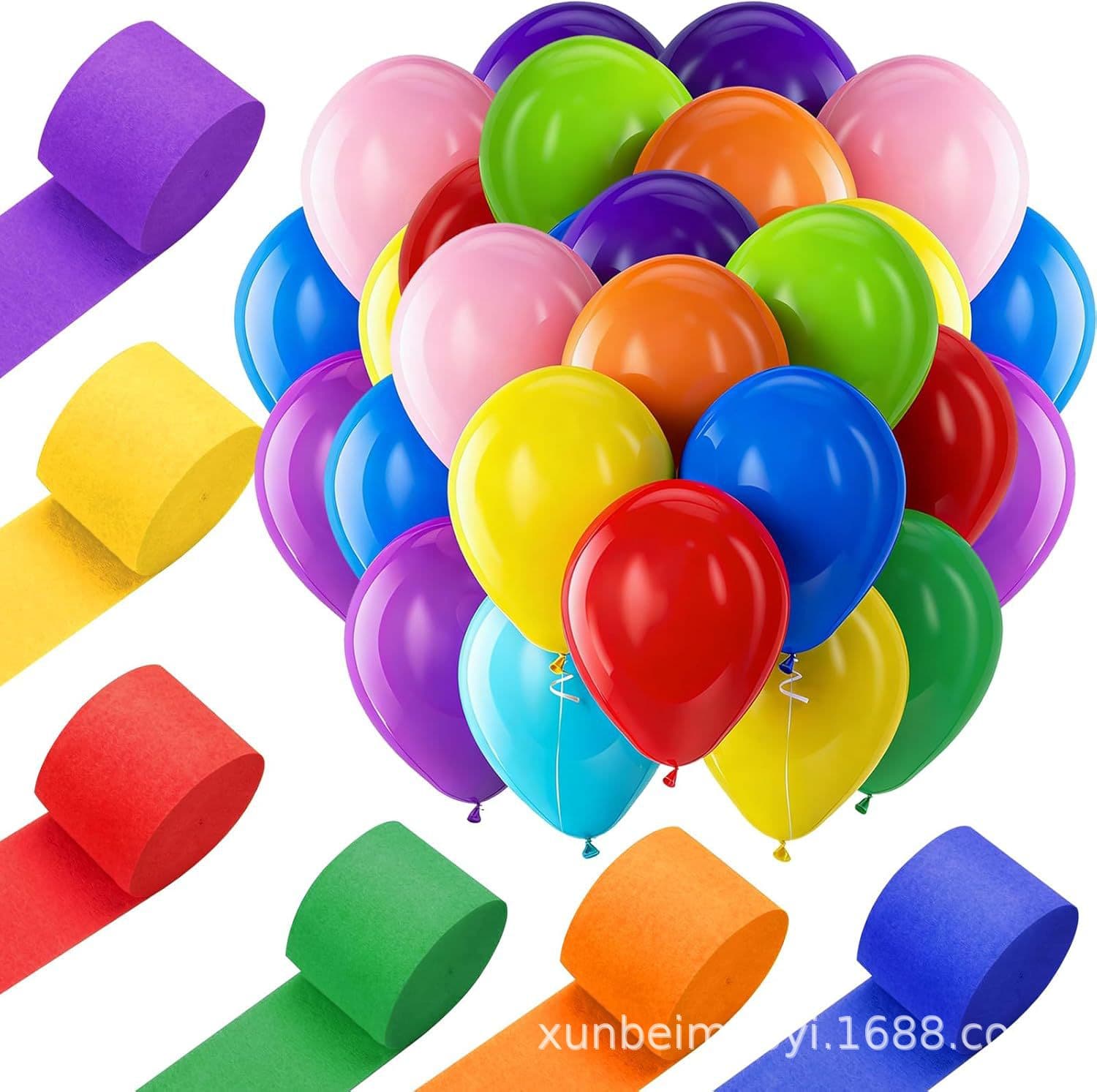 Cross-border 36PC rainbow balloons 6 rolls of colorful crepe paper streamers children's birthday party decoration crepe paper roll props