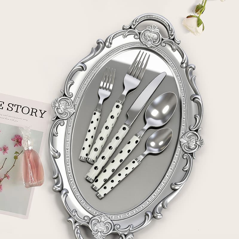 Western Stainless Steel Knife Fork Spoon Steak Cutlery Set Long Handle Thickened Polka Dot Fork Spoon Set for Home Cross-border