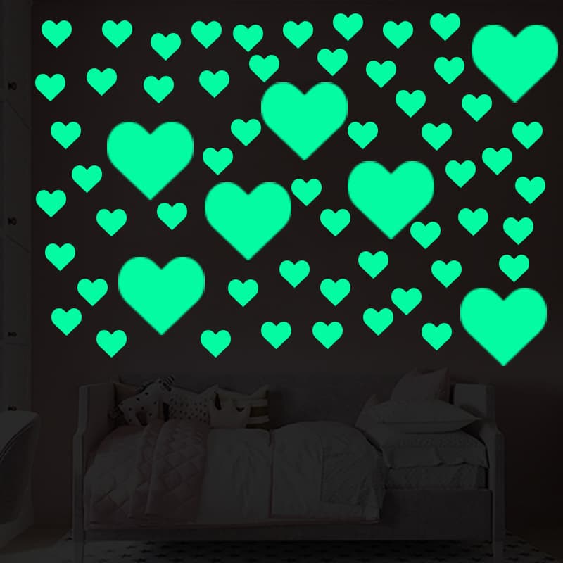 Creative Luminous Wall Stickers Heart Fluorescent Wall Stickers Children's Room Bedroom Living Room Background Wall Self-Adhesive Decorative Stickers