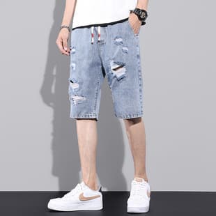 Men's Denim Shorts Summer Thin 2025 New Ripped Seven-tenths Mid-length Shorts Five-tenths Shorts Men's Jeans