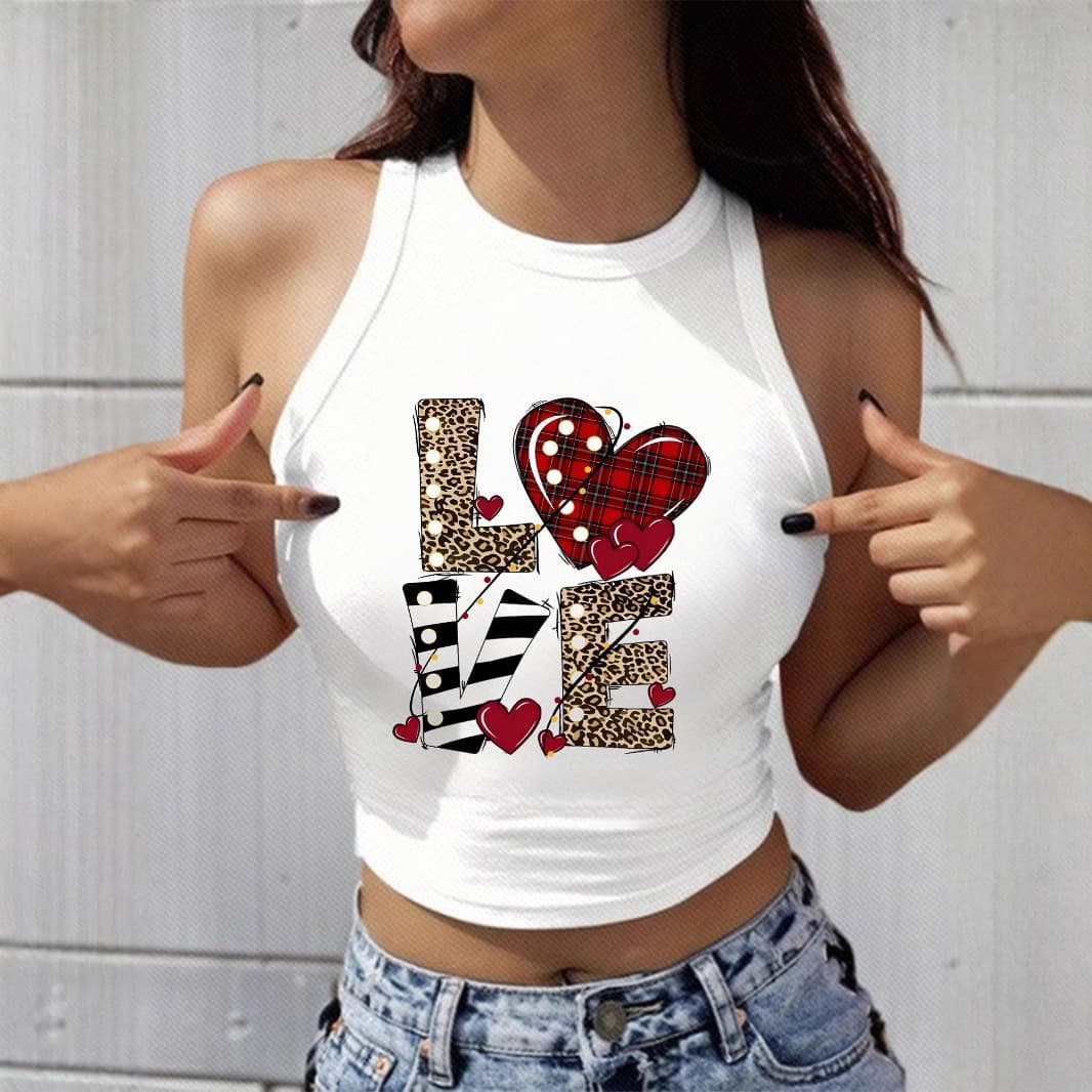 2024 Cross-Border New European Size Valentine's Day Sleeveless Love LOVE Letter Print European and American Fashion Women's Top